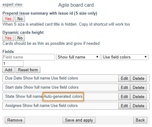 Agile board card fields module.