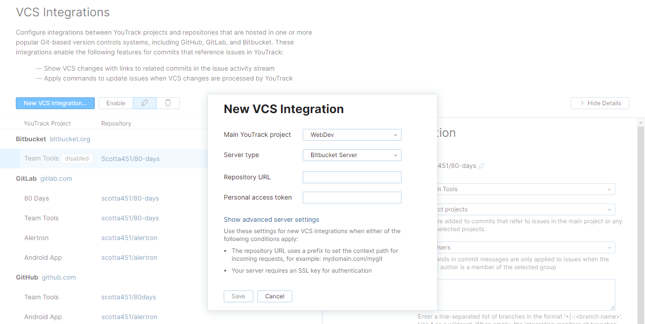 new Bitbucket Server VCS integration new Bitbucket Server VCS integration