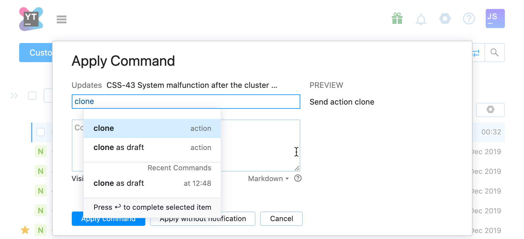 clone issue command window clone issue command window