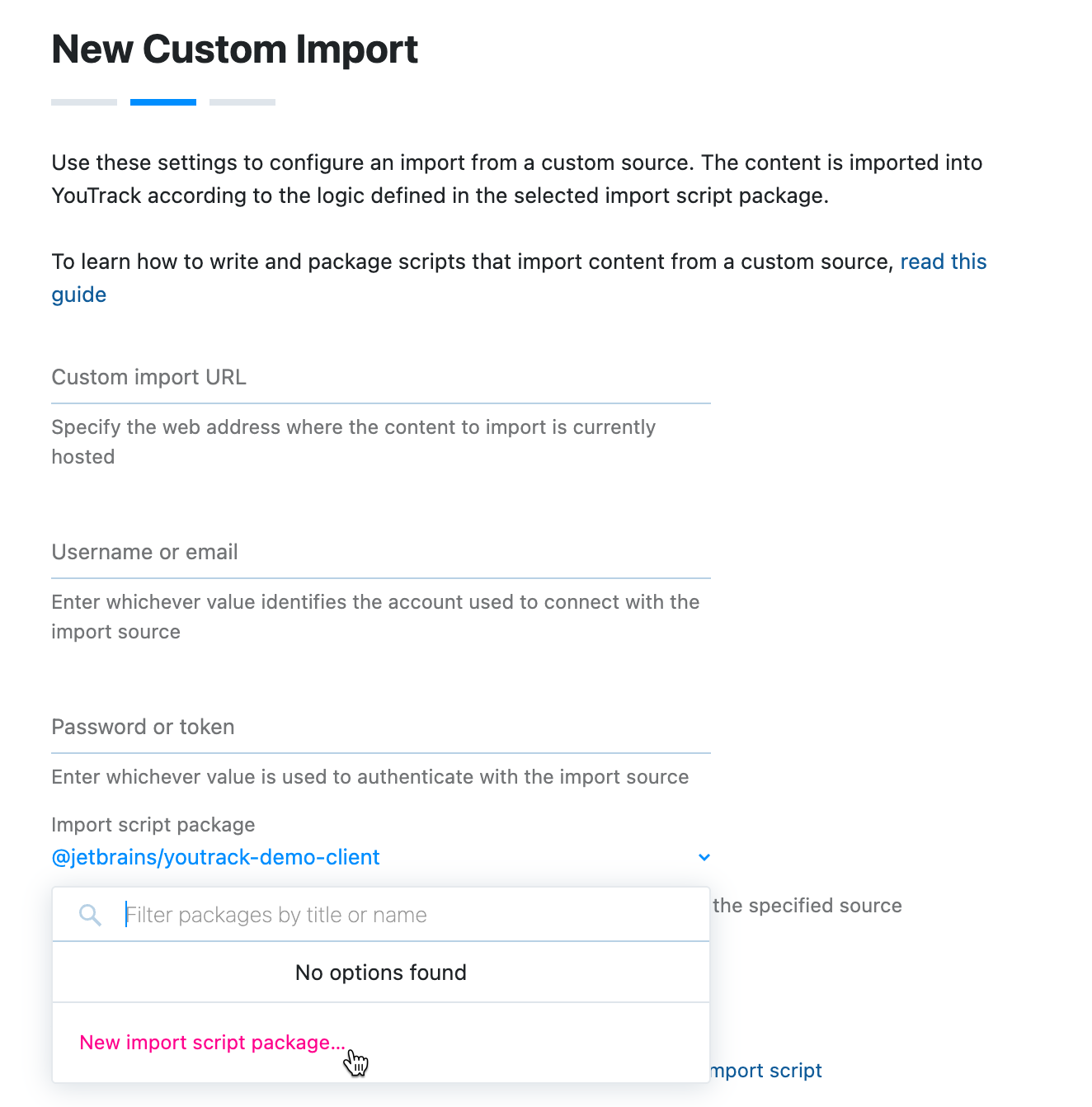 Create new import script package