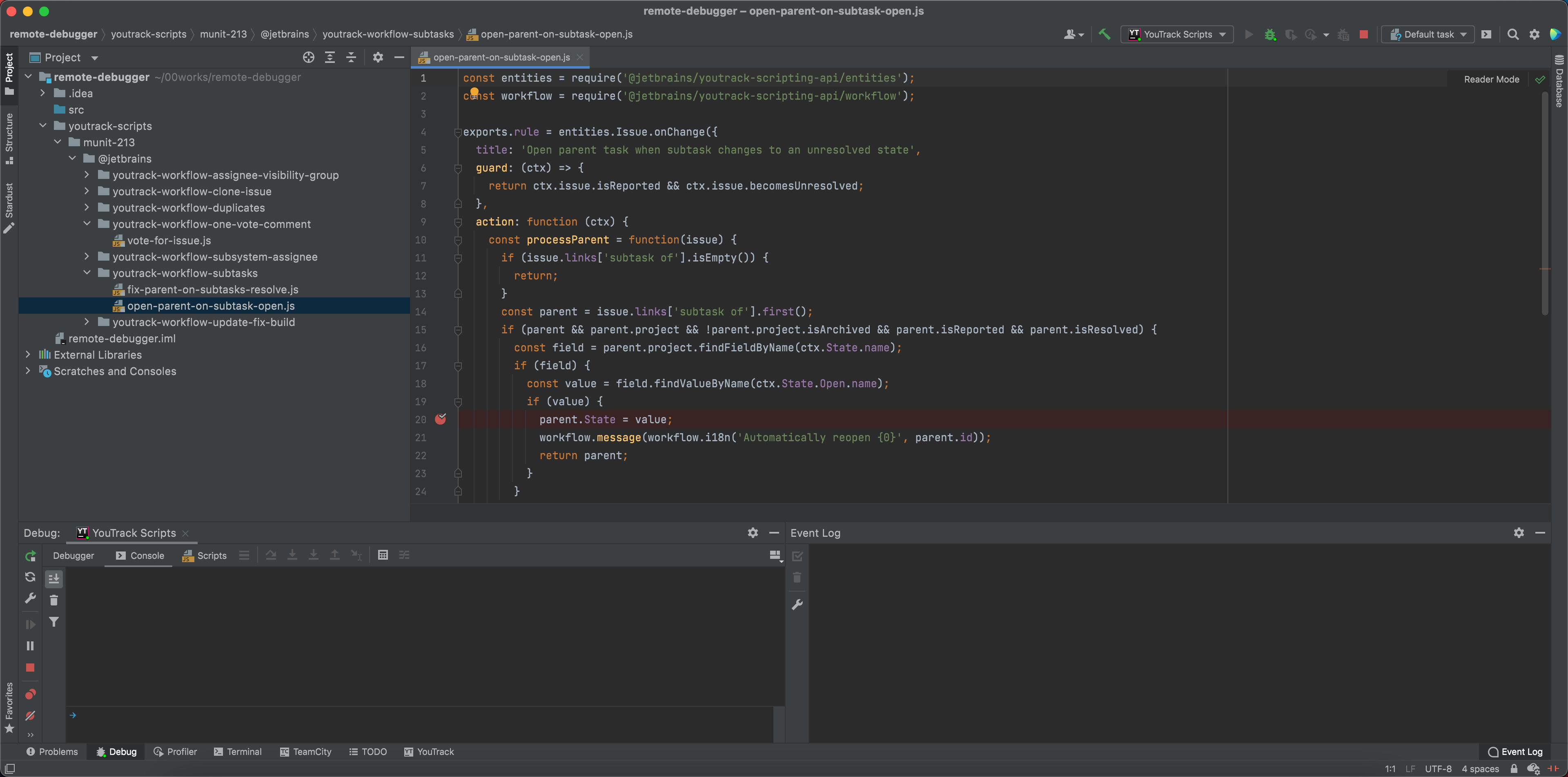 Start a debugger session for a workflow rule Start a debugger session for a workflow rule