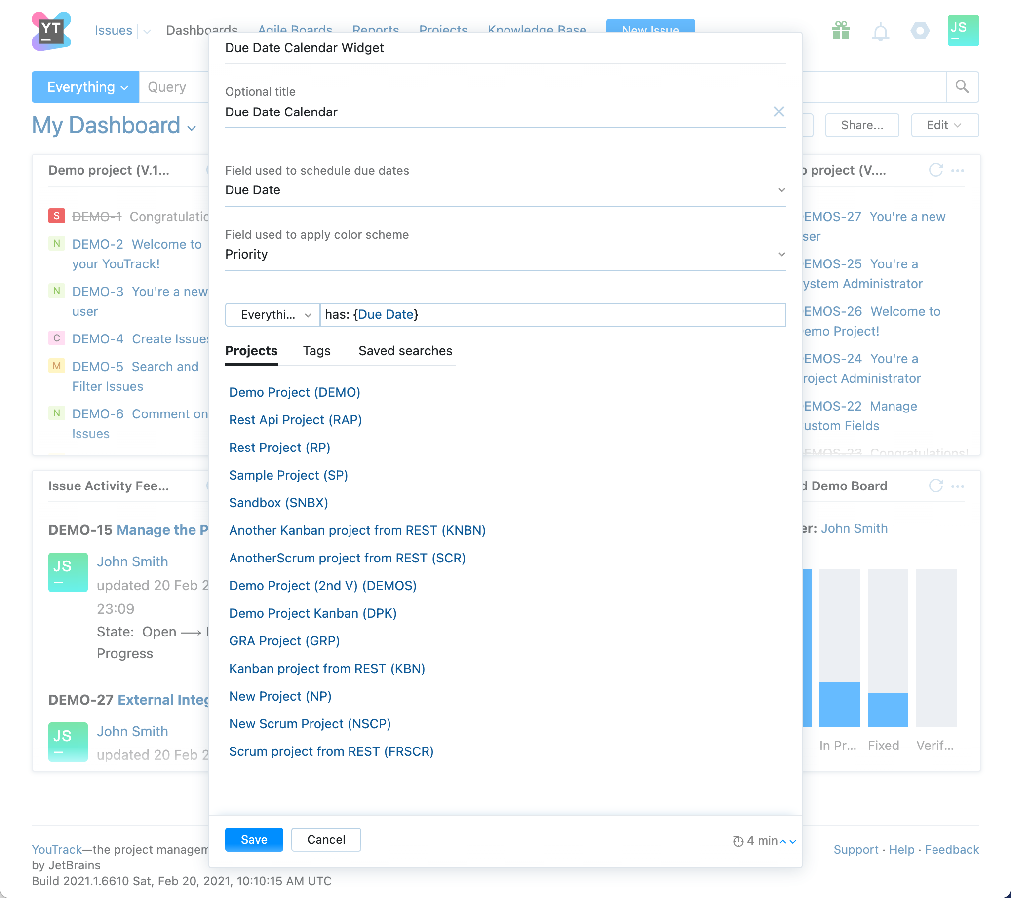 Due Date Calendar widget settings Due Date Calendar widget settings