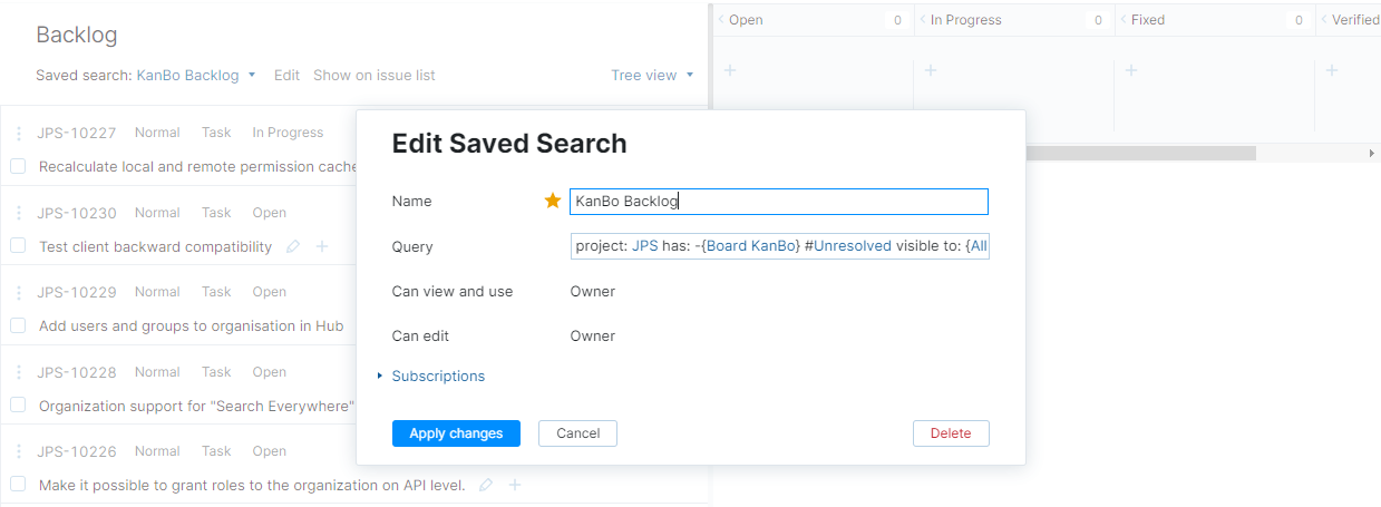 Edit backlog saved search Edit backlog saved search