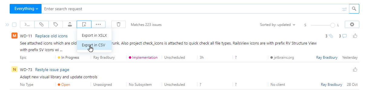 Export data Issues list Export data Issues list