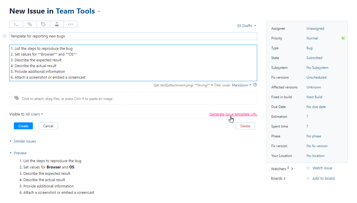 Generate issue template url Generate issue template url