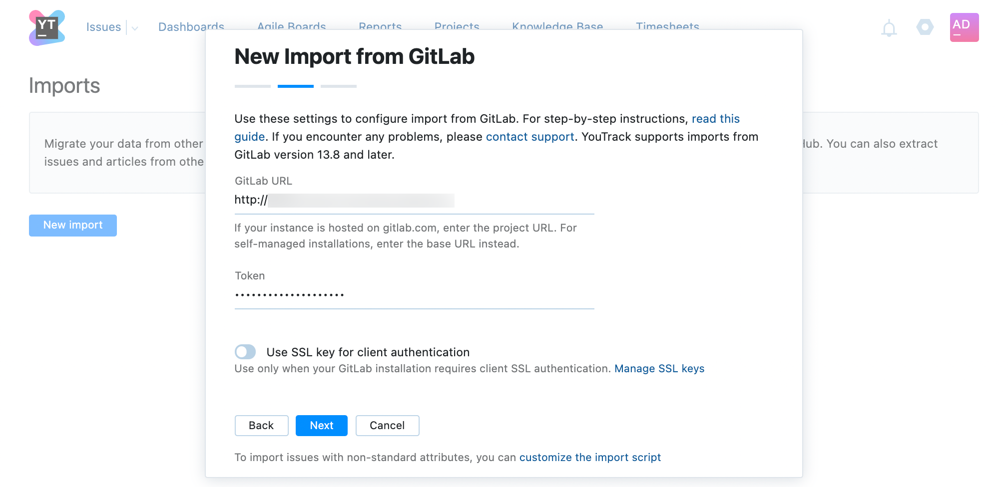 GitLab import settings GitLab import settings
