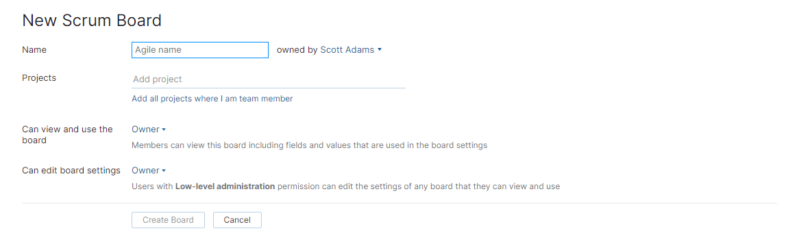 New board settings New board settings