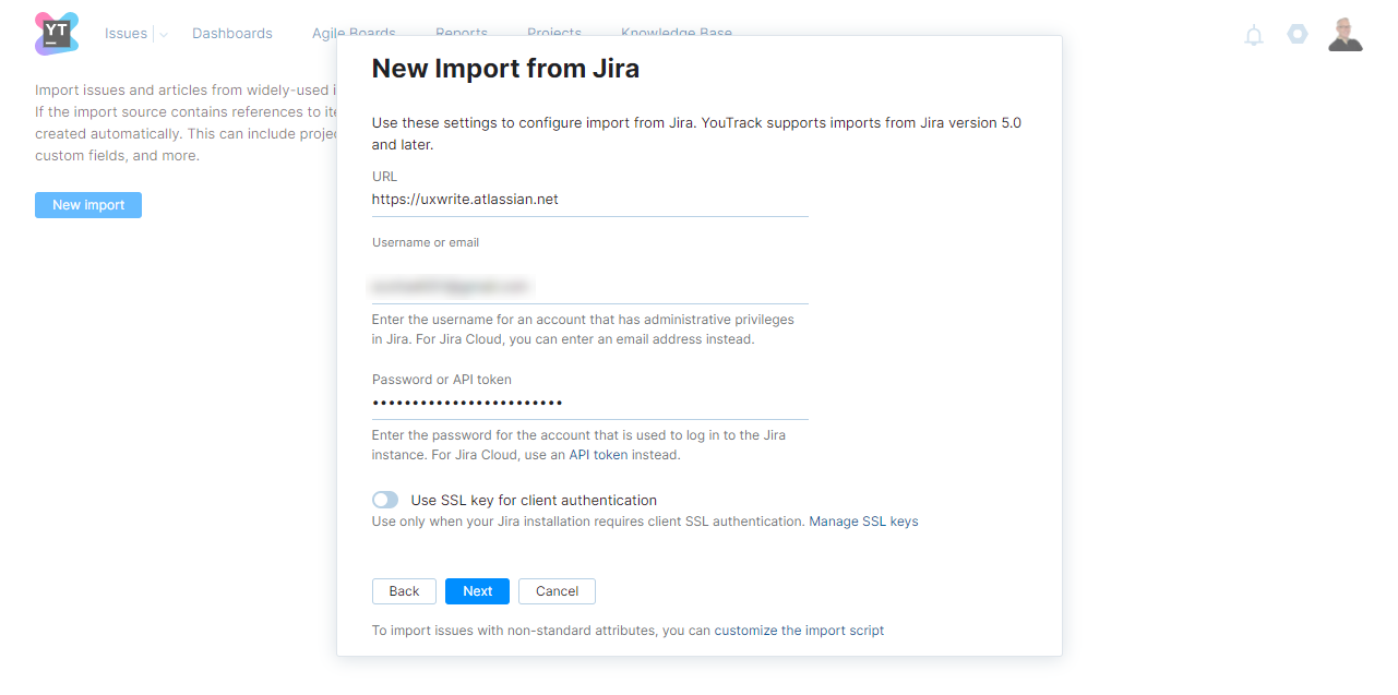 New Import from Jira dialog.