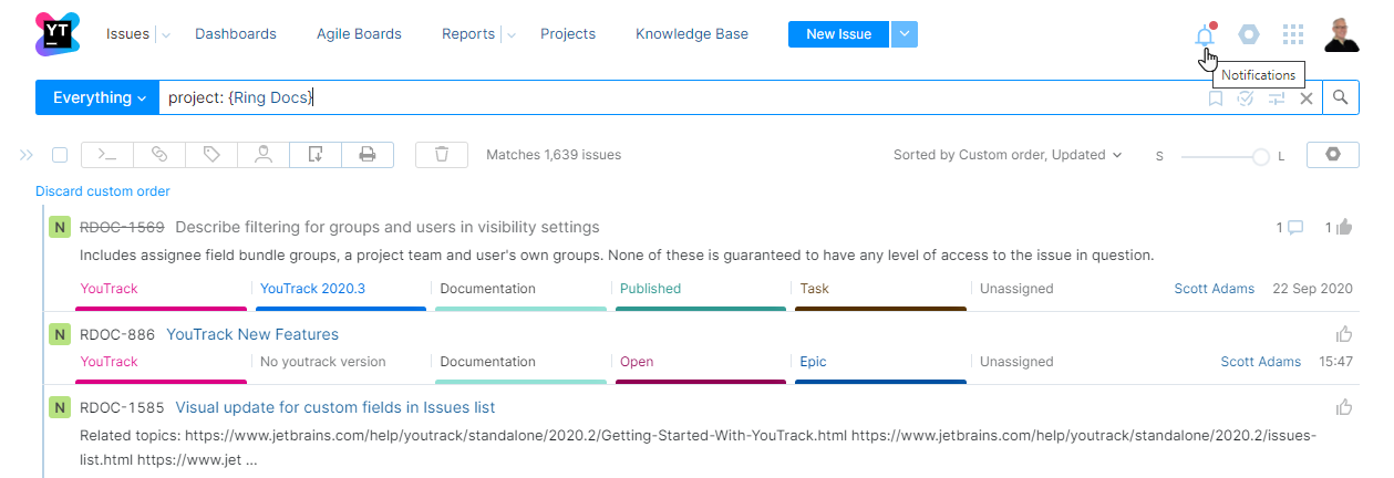 Access point for notifications in the application header. Access point for notifications in the application header.