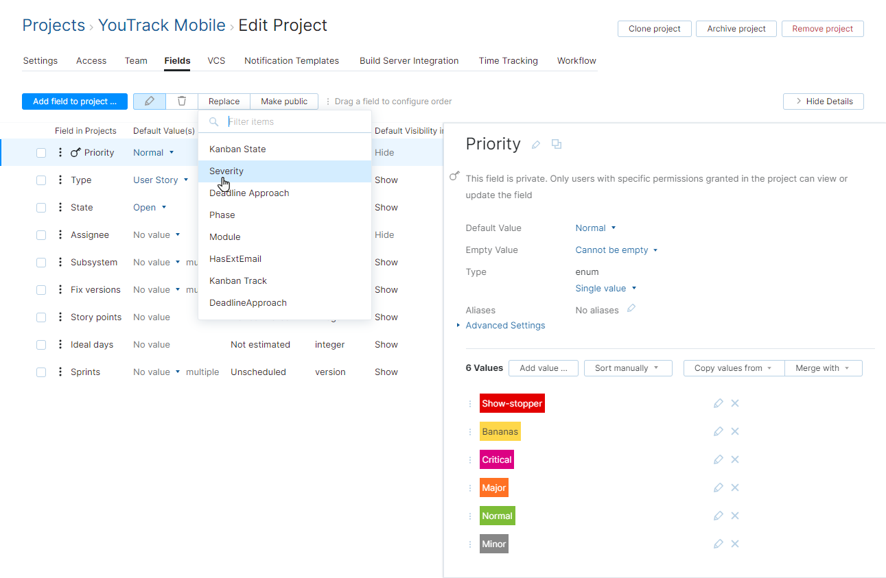 Replace custom field in project Replace custom field in project