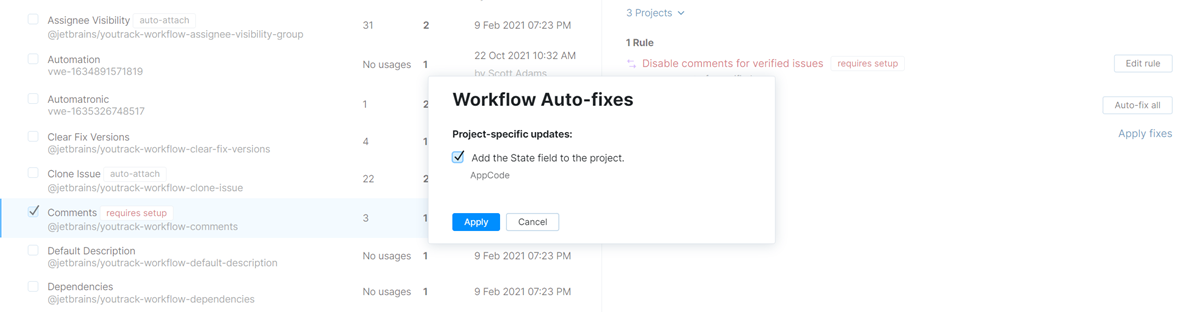 The Workflow Auto-fix dialog.