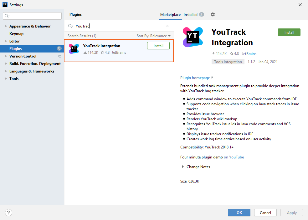 Youtrack integration plugin