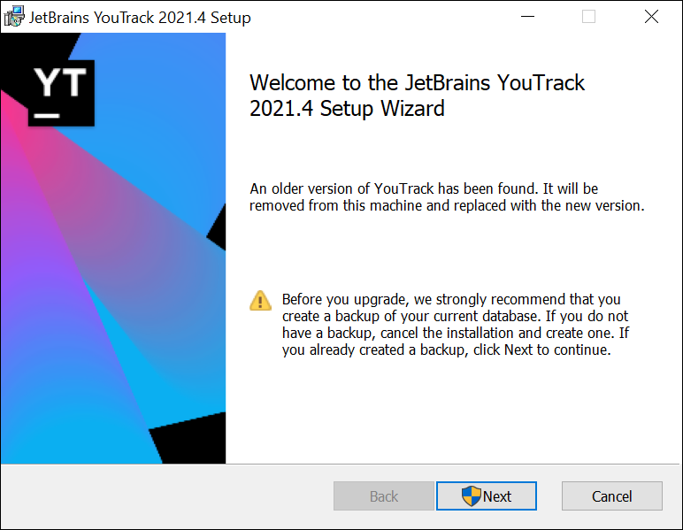 YouTrack setup wizard upgrade.