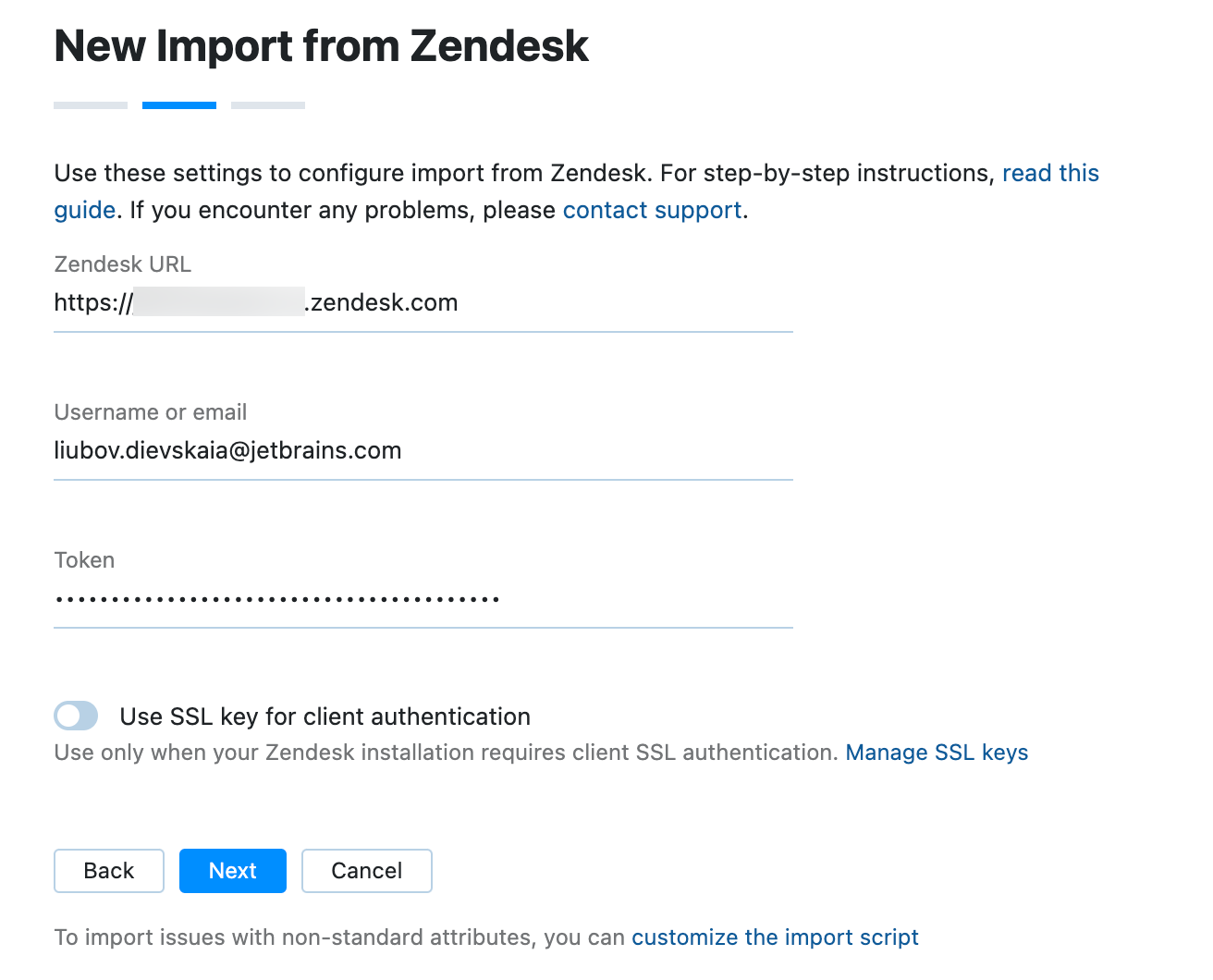 Zendesk import settings Zendesk import settings