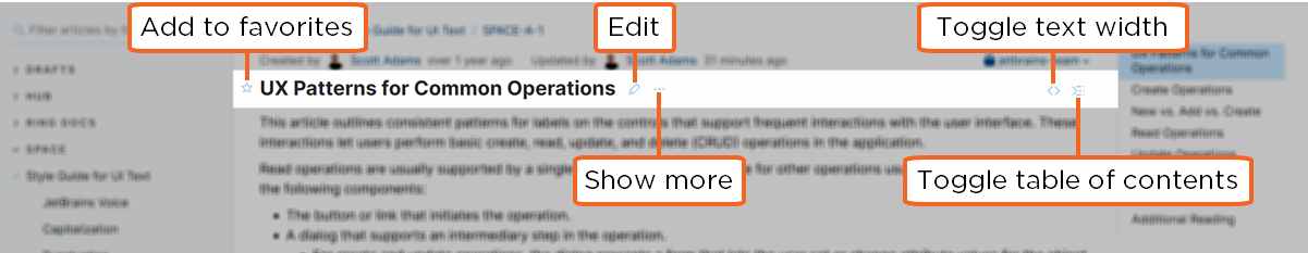 Available actions for articles in view mode.