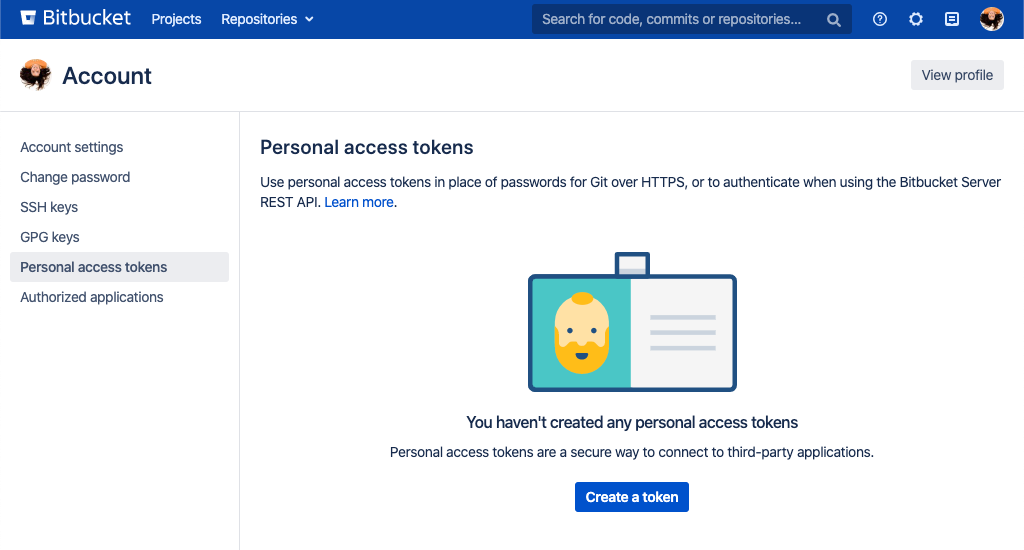 Personal access tokens page