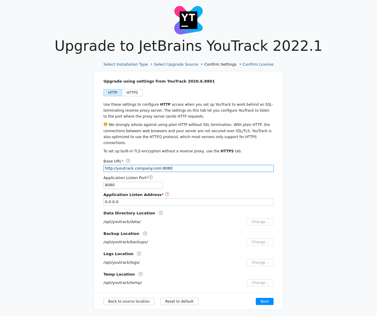 Docker upgrade confirm settings