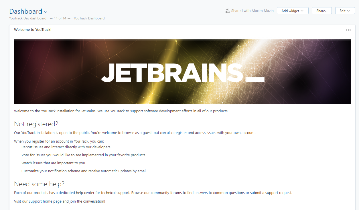 JetBrains guest dashboard
