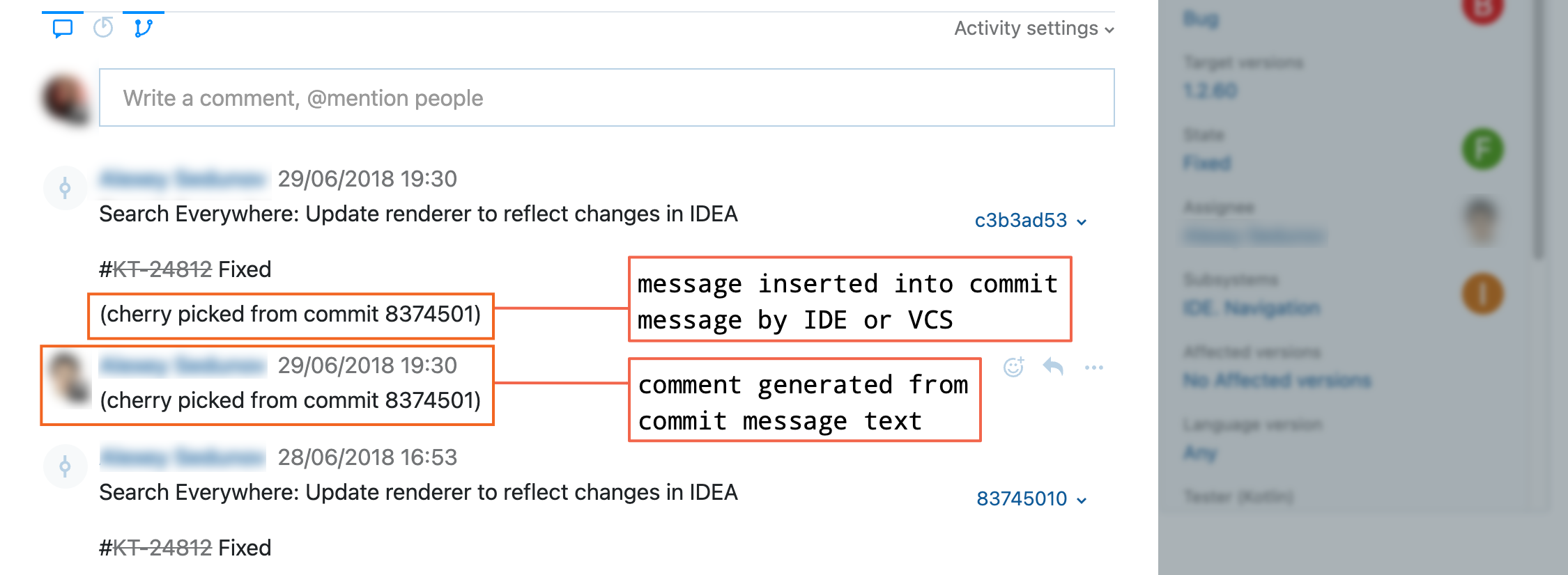 commit message with cherry pick