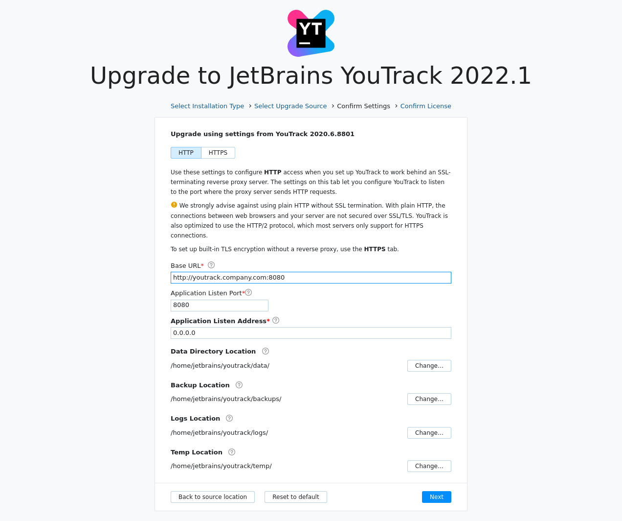Youtrack zip upgrade settings