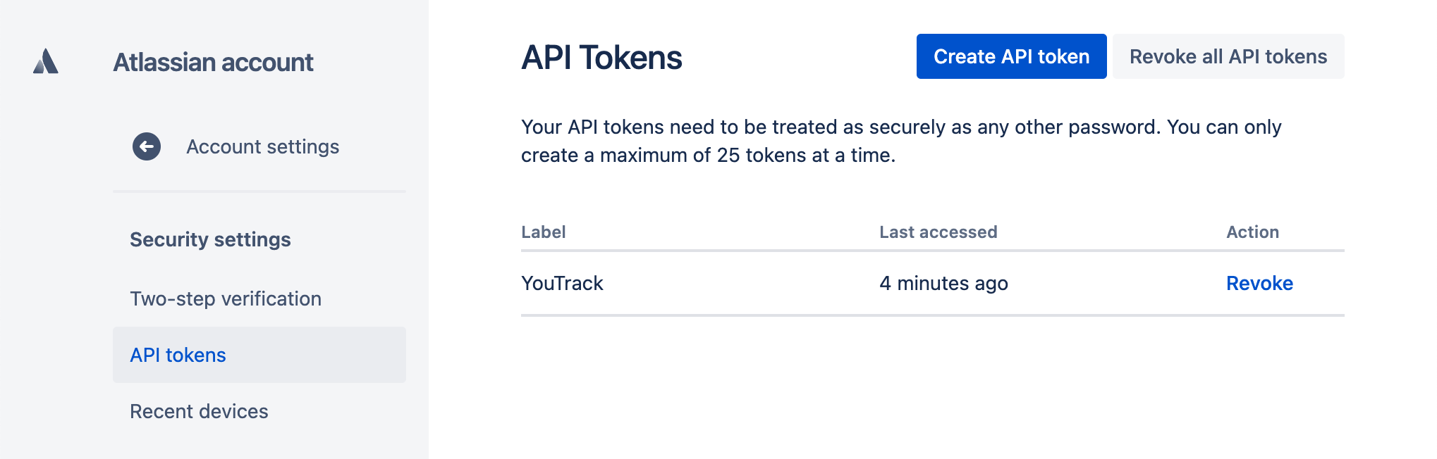 The list of API tokens.
