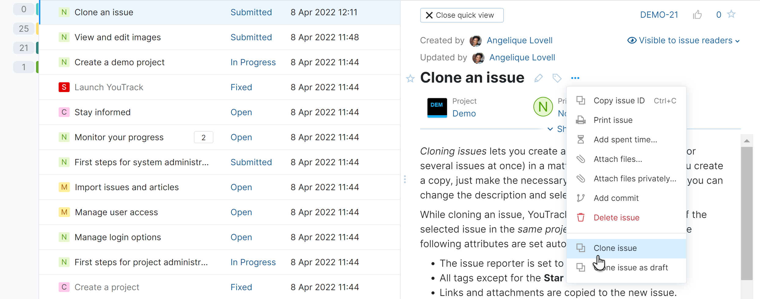 clone issue command window