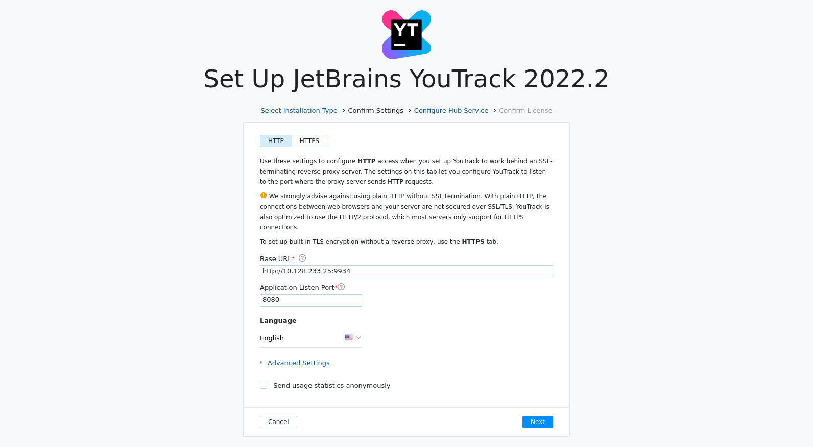 Install YouTrack confirm settings