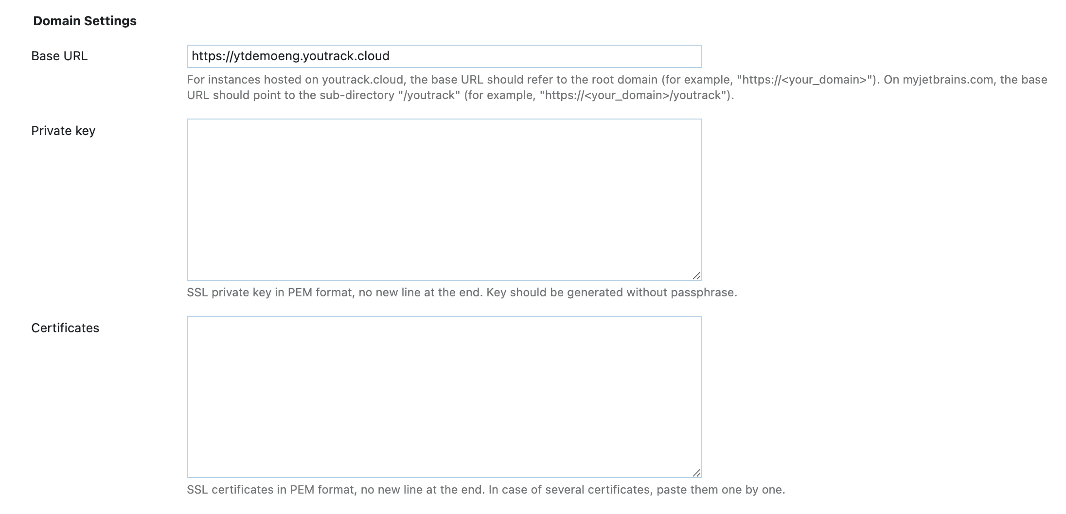 YouTrack Cloud domain settings
