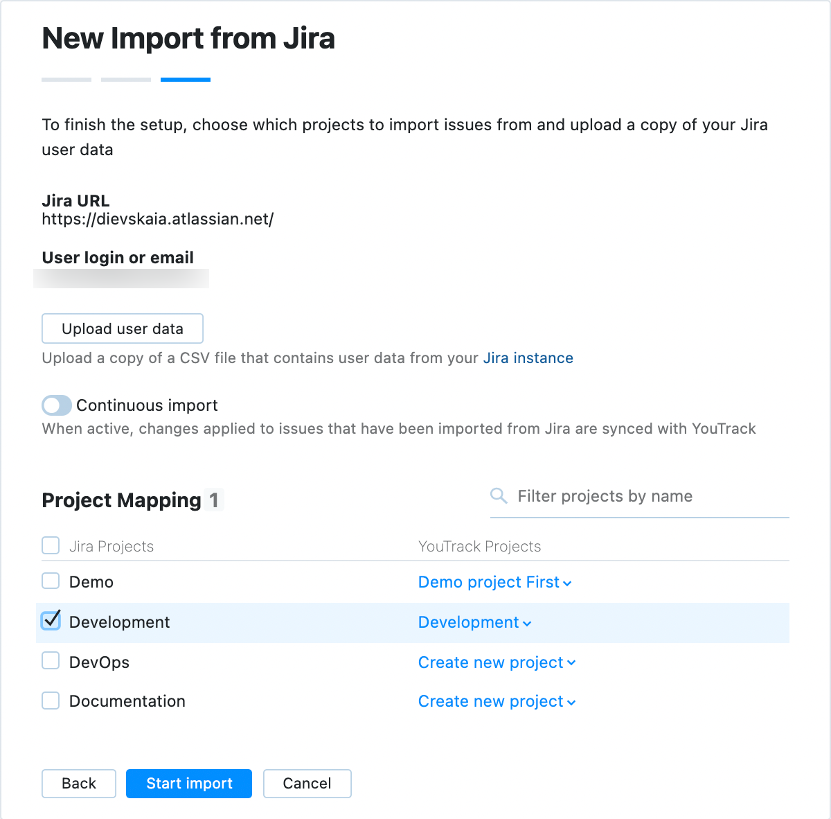 New Import from Jira step two.