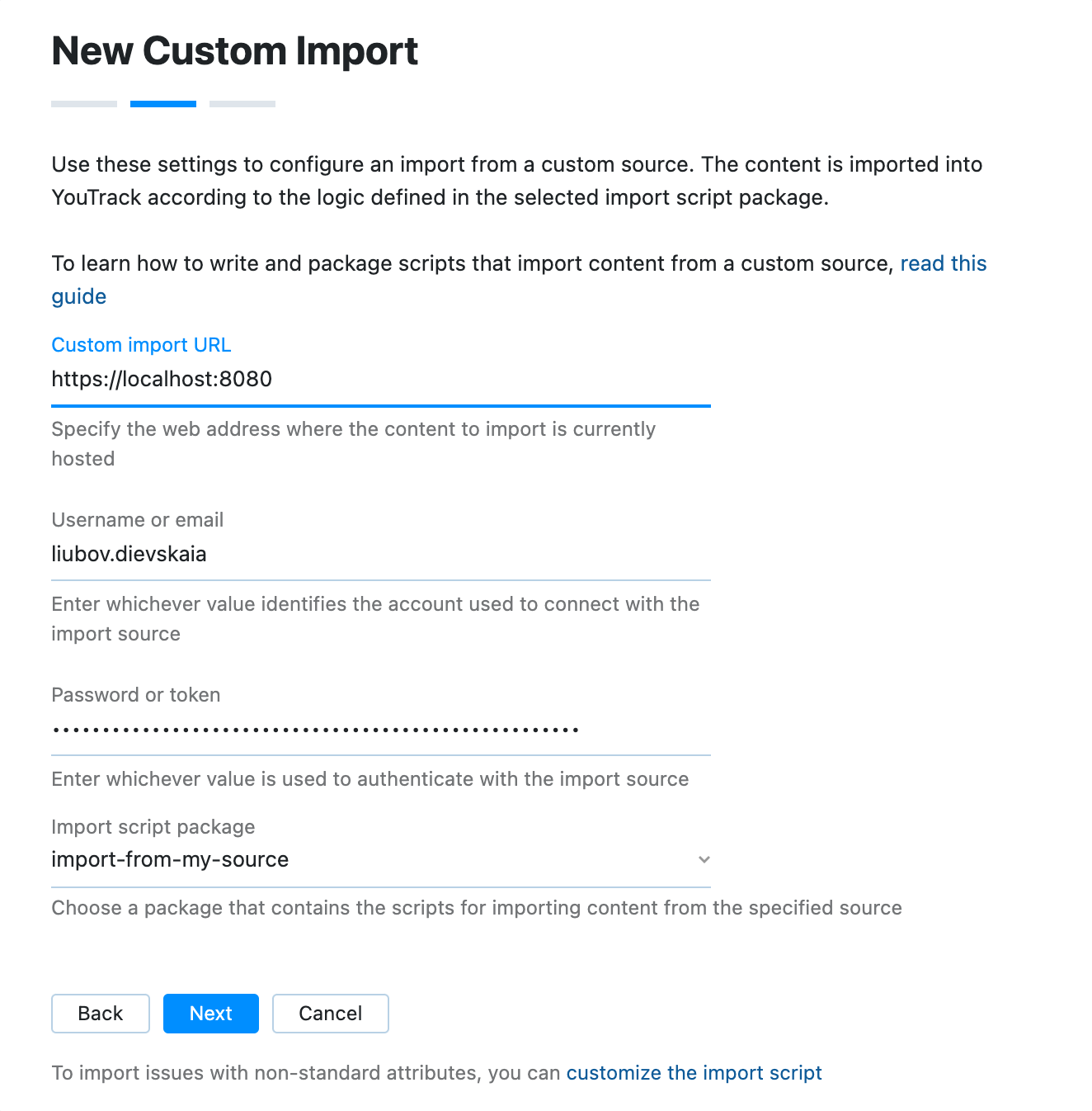 Custom import settings