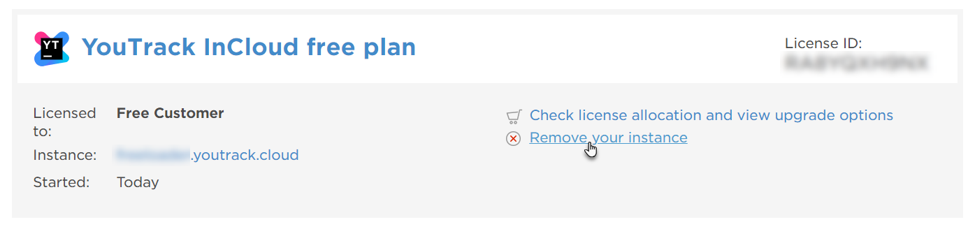 The option to remove an instance that uses a free plan from the JetBrains Account.
