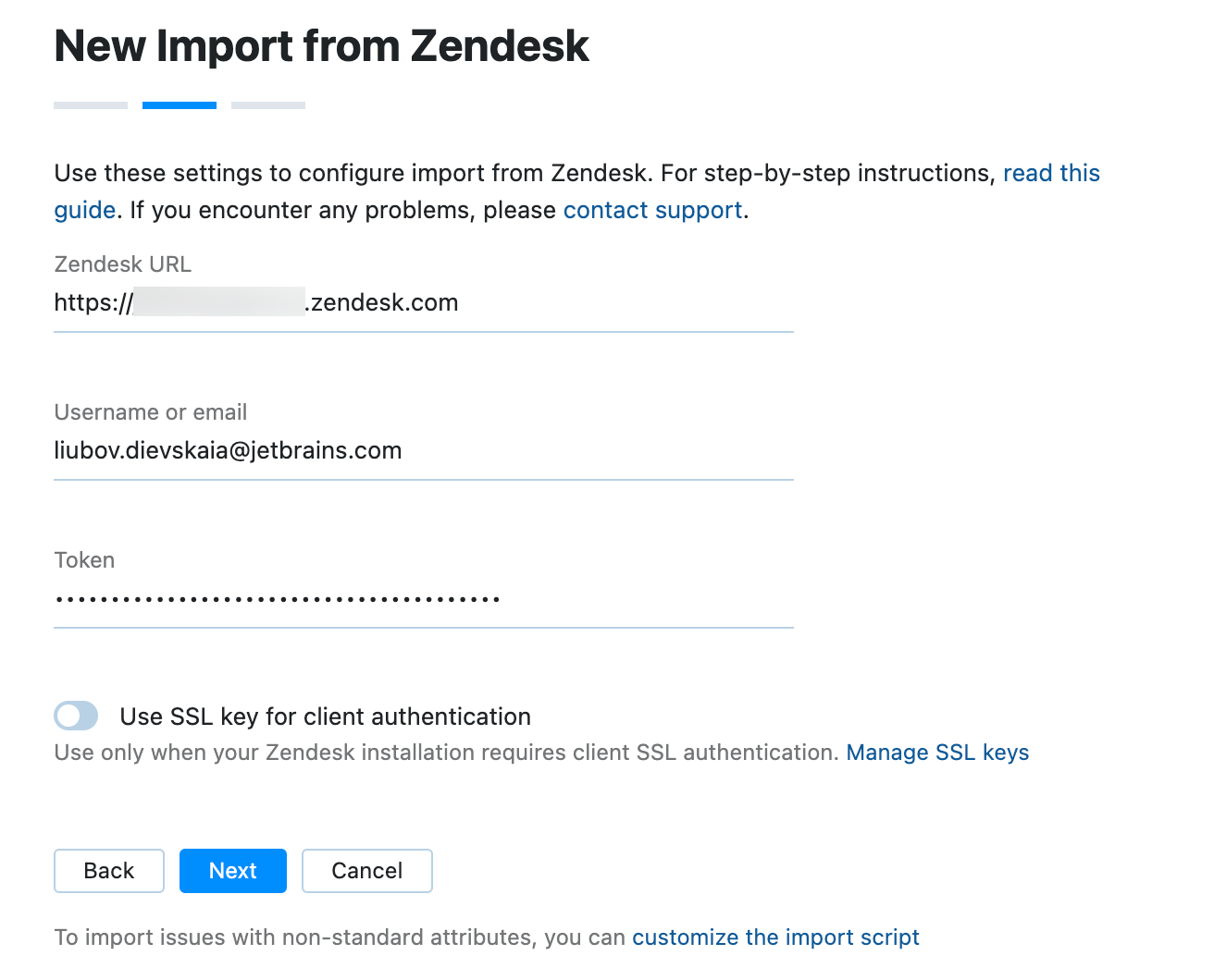 Zendesk import settings