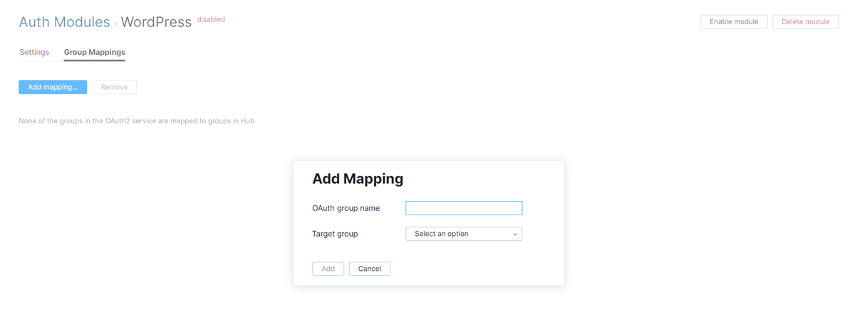 Dialog for adding group mappings.