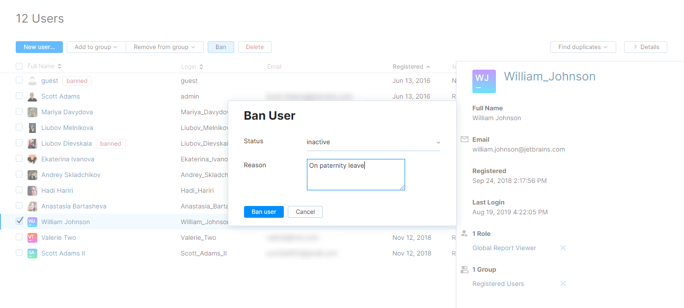 Ban user