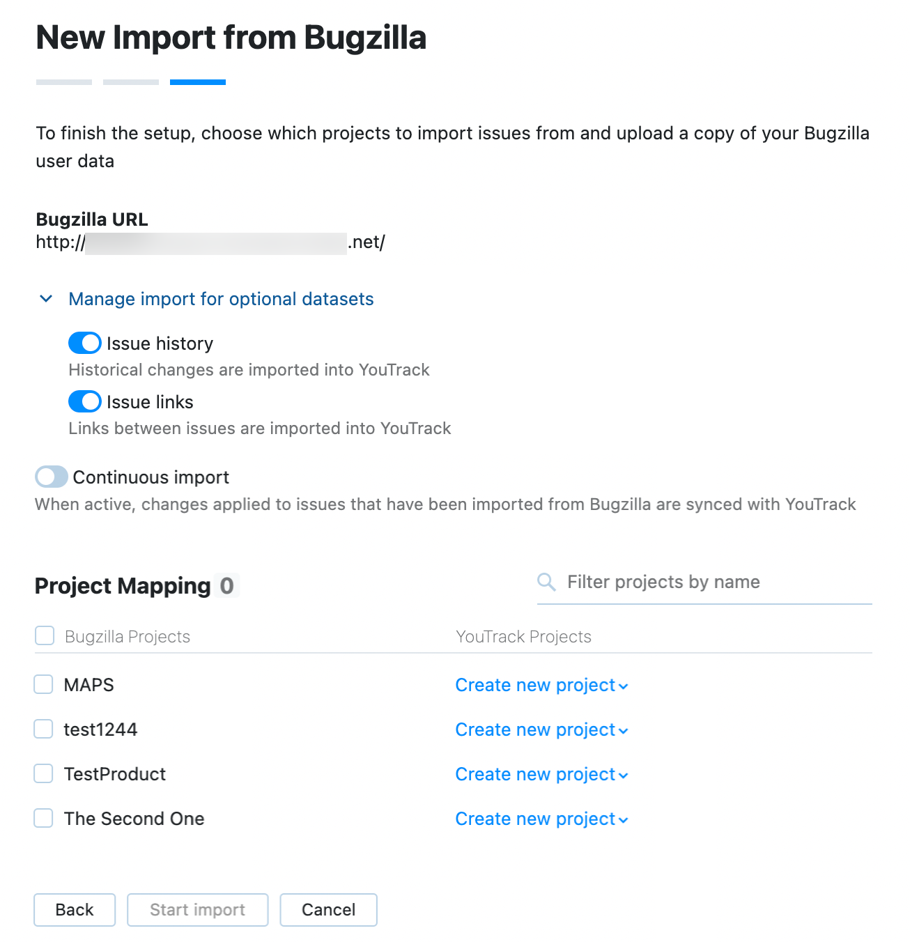 Select projects to import