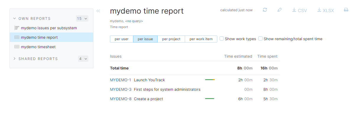 Time report for demo project.