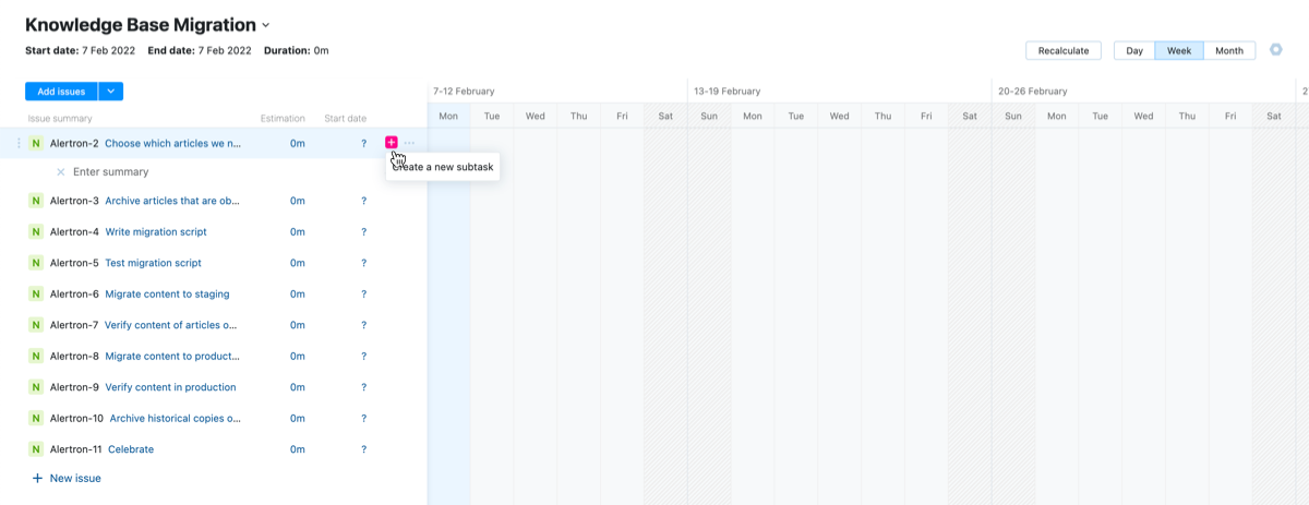 Add subtasks to issues in sidebar on Gantt chart.