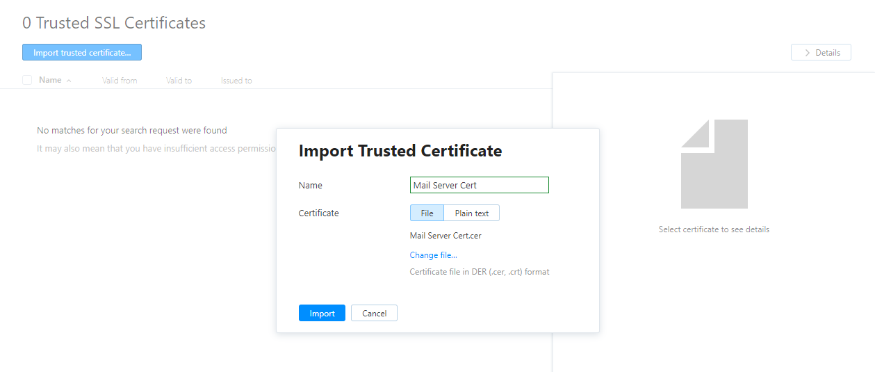 Import trusted certificate dialog