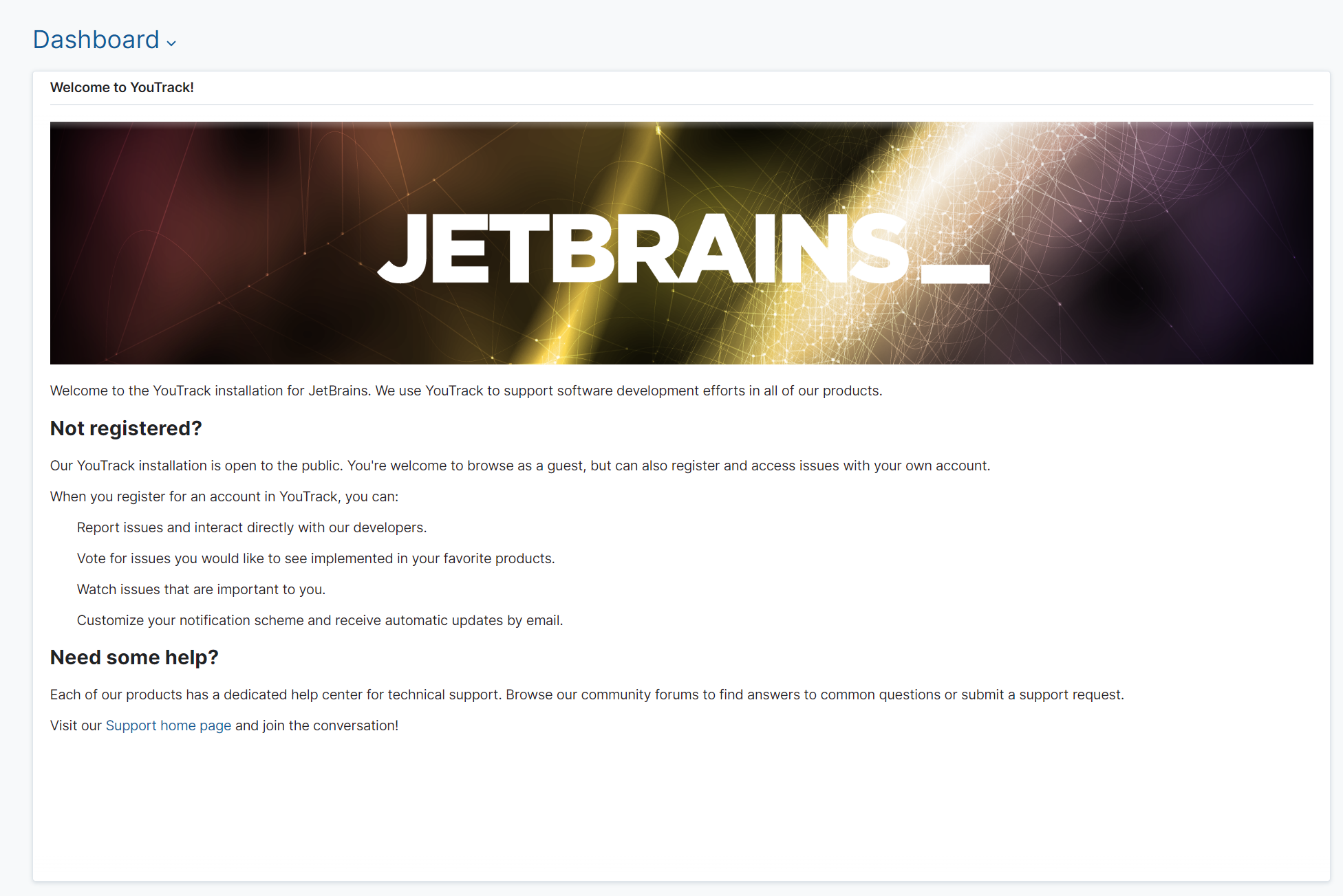 JetBrains guest dashboard