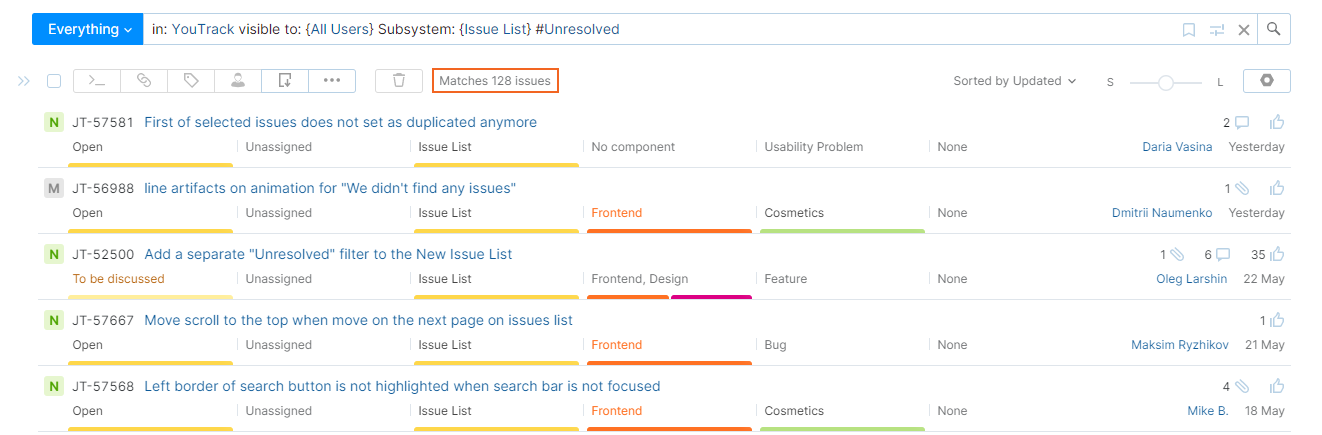 The number of issues that match the current search query.