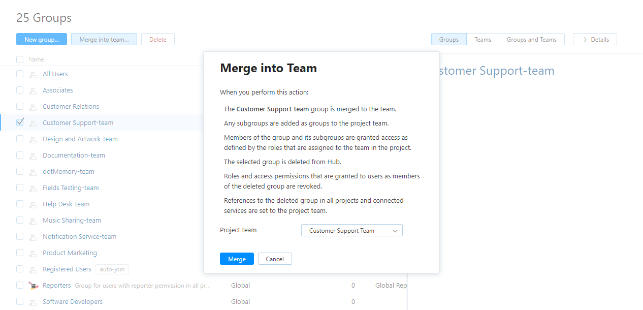 Merge into team select project team