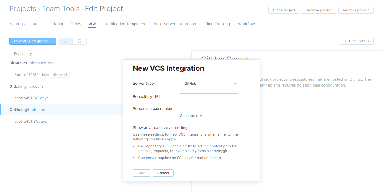 new GitHub VCS integration