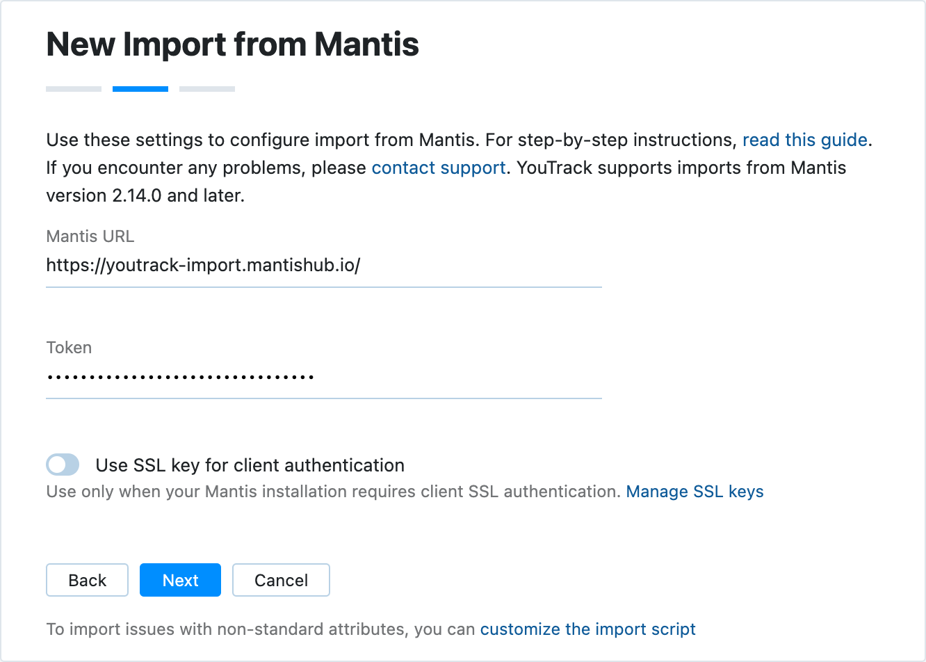 Mantis import settings.