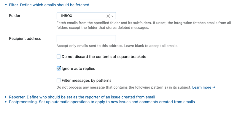 mailbox rule filter options