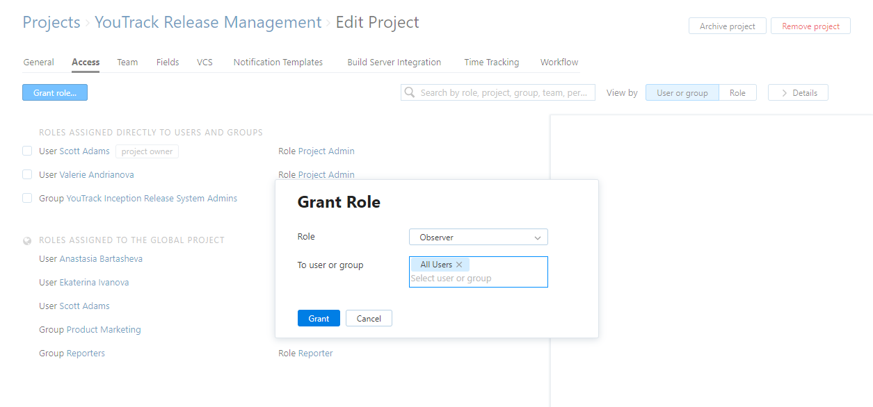 Project access grant role
