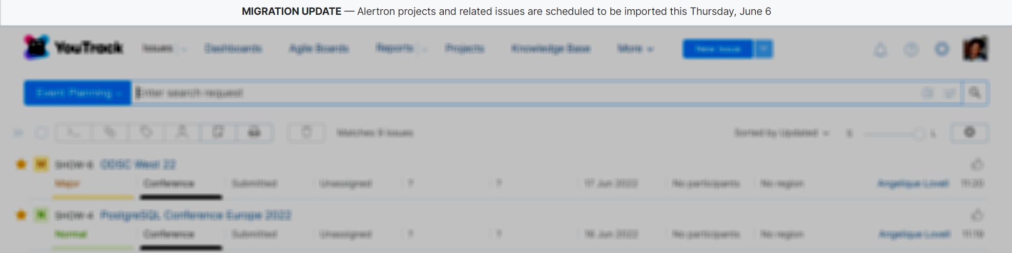 sample banner with a message that alerts users about a scheduled import job