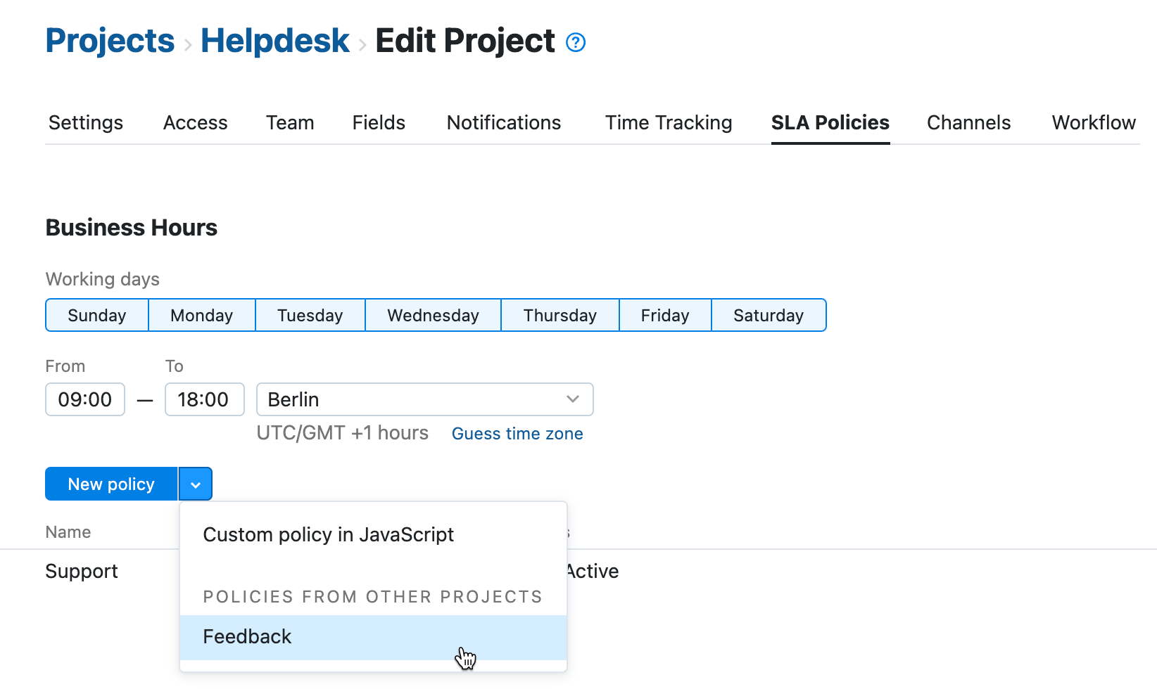 Add an SLA policy from another project