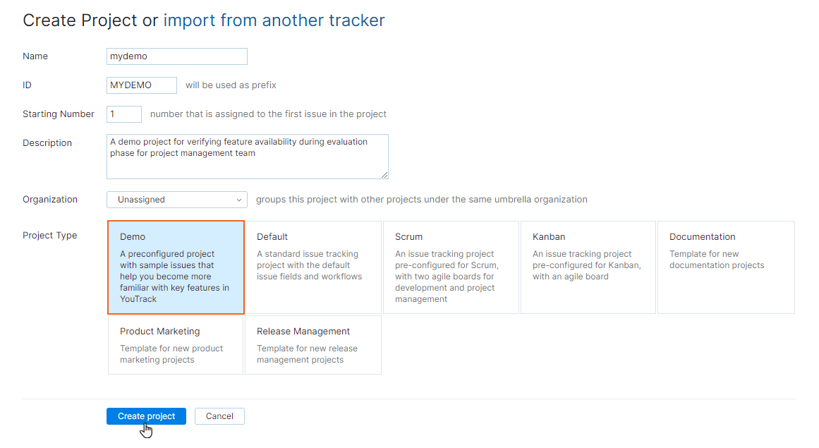 Demo Projects | YouTrack Cloud Documentation