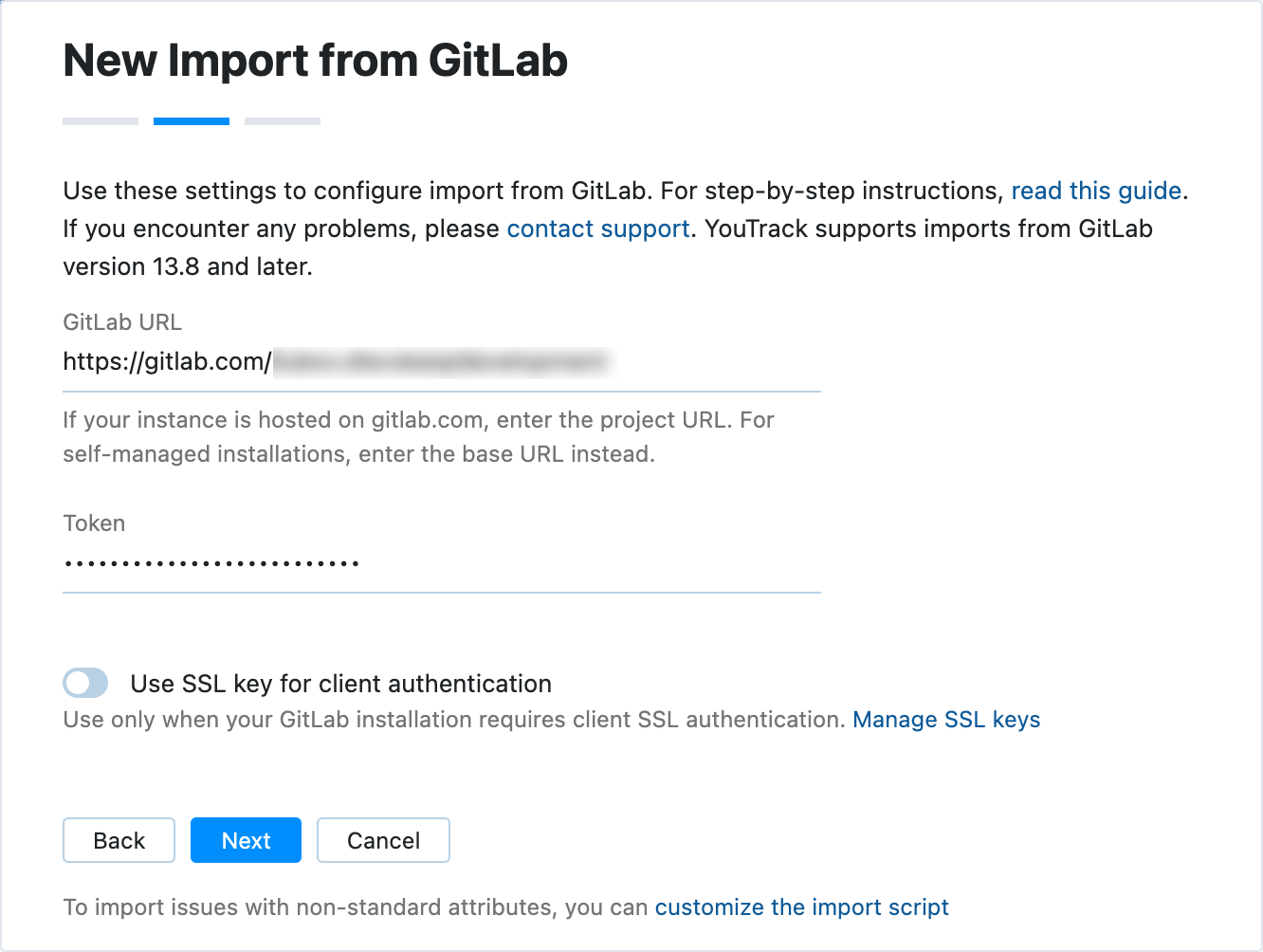 GitLab import settings