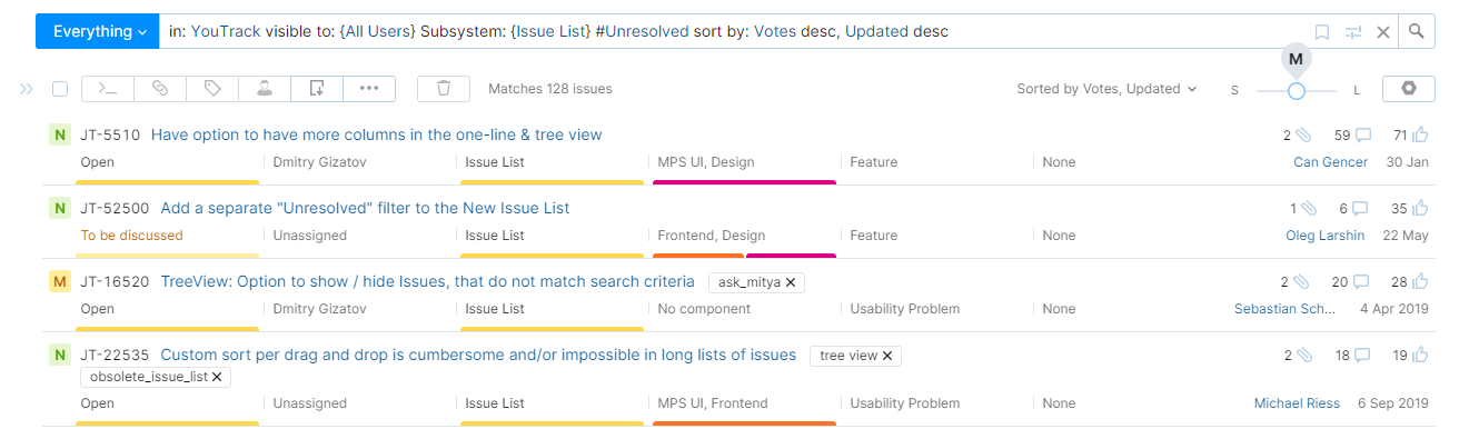 Issues list view modes